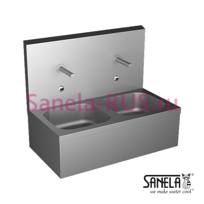 Нержавеющая двойная мойка с автоматическими кранами SLUN 07E арт: 93071 Sanela Чехия (фото, схема)